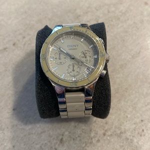 DKNY Silver and Gray Ceramic Watch